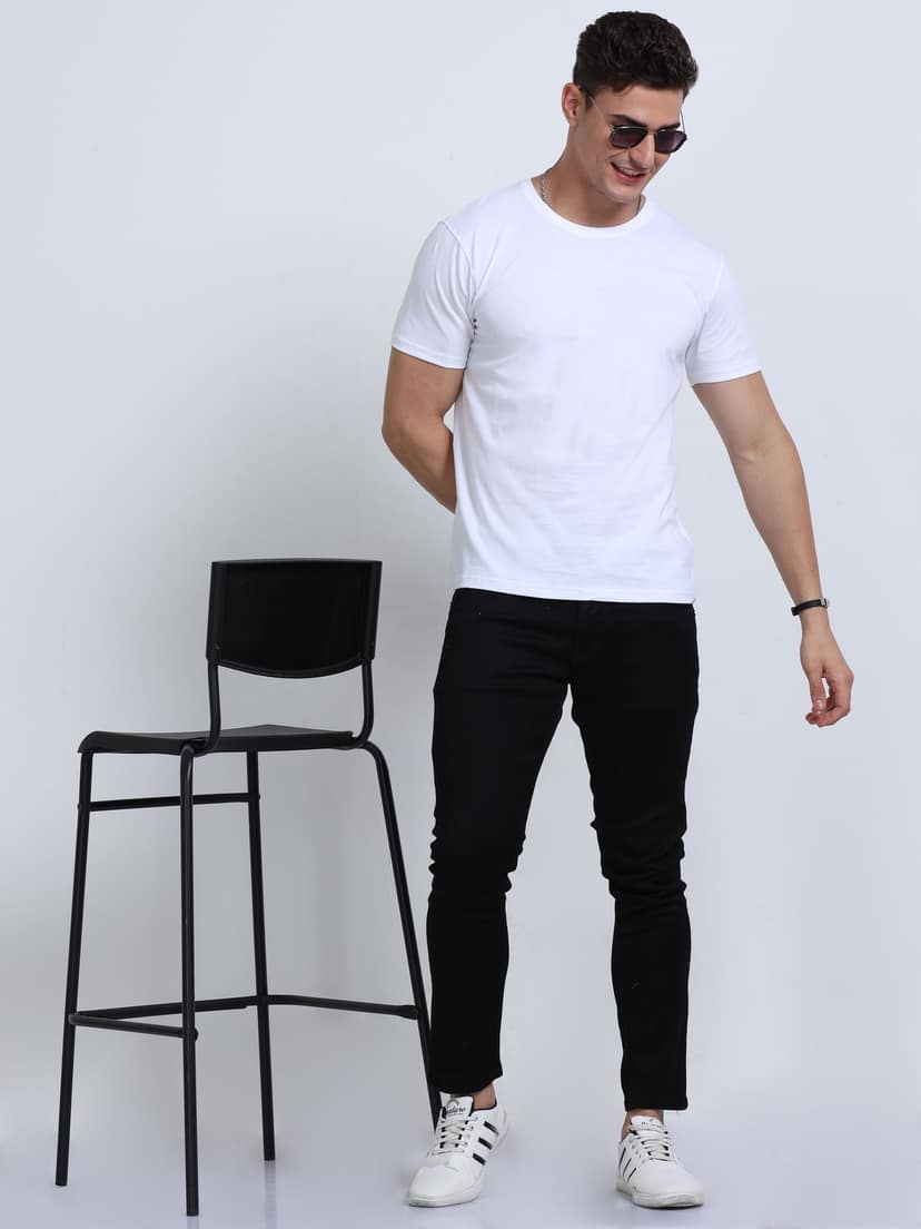 Cotton T-Shirt | Ultrafine Single Jersey | 180 GSM | Biowashed | Eco-Friendly | 100% cotton | Plain tshirt | White Colour | Size - M (40 Chest / 27 length ) view 5