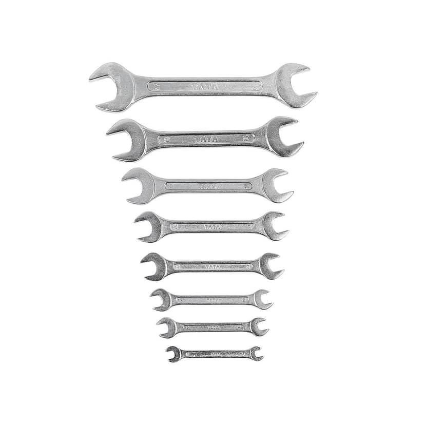 AGRICO TATA Chrome Vanadium Steel Open Jaw Spanner Set/Wrench Set/Tool Kit Multipurpose Home Use and Professional Spanners Corrosion Resistant Chrome Plating DOE Jaw Spanners- (Silver Set of 8)