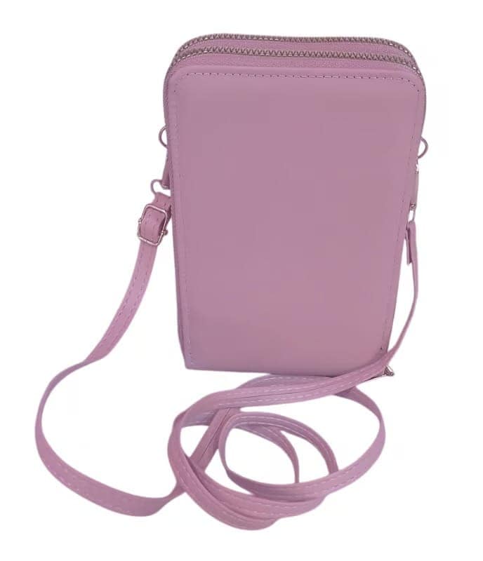 Leather Pink Crossbody Phone Bag for Women view 2