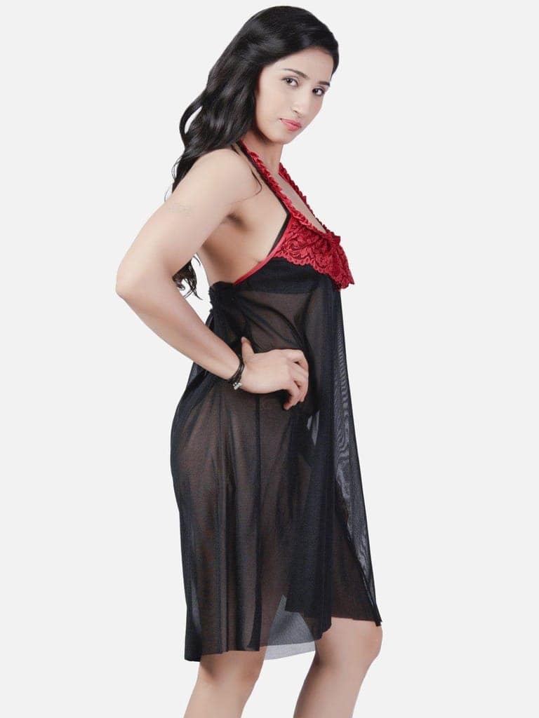 Sheer Net Hot Black Babydoll Bikini Night Dress for Honeymoon K7MK view 3