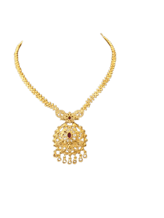 One Gram Gold Pendant and Necklace Set with Ruby and Pearl