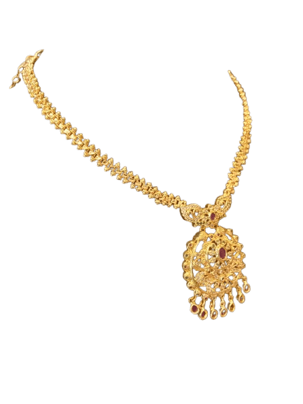One Gram Gold Pendant and Necklace Set with Ruby and Pearl view 2