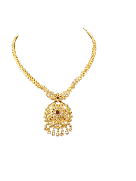 One Gram Gold Pendant and Necklace Set with Ruby and Pearl view 3