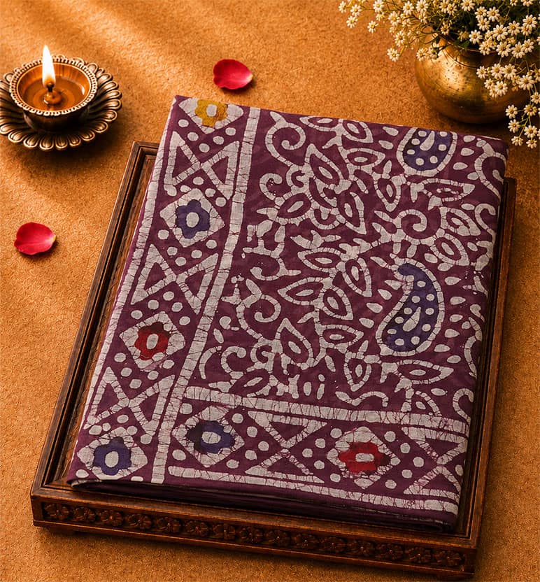 Handblock Printed Batik Cotton Saree