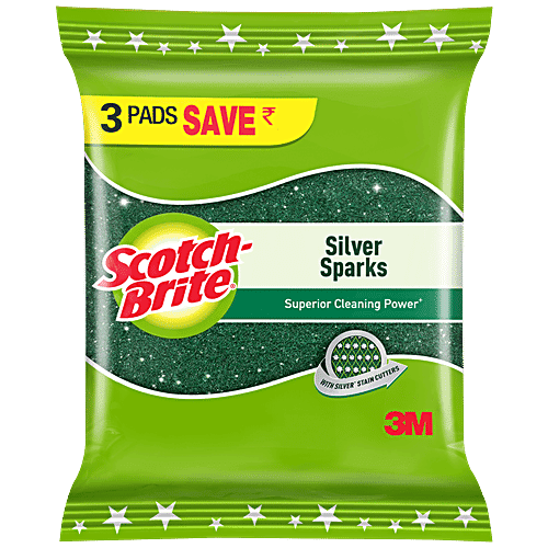 Scotch brite Silver Sparks Scrub Pad, Scrubber for Utensil cleaning, 3 pcs