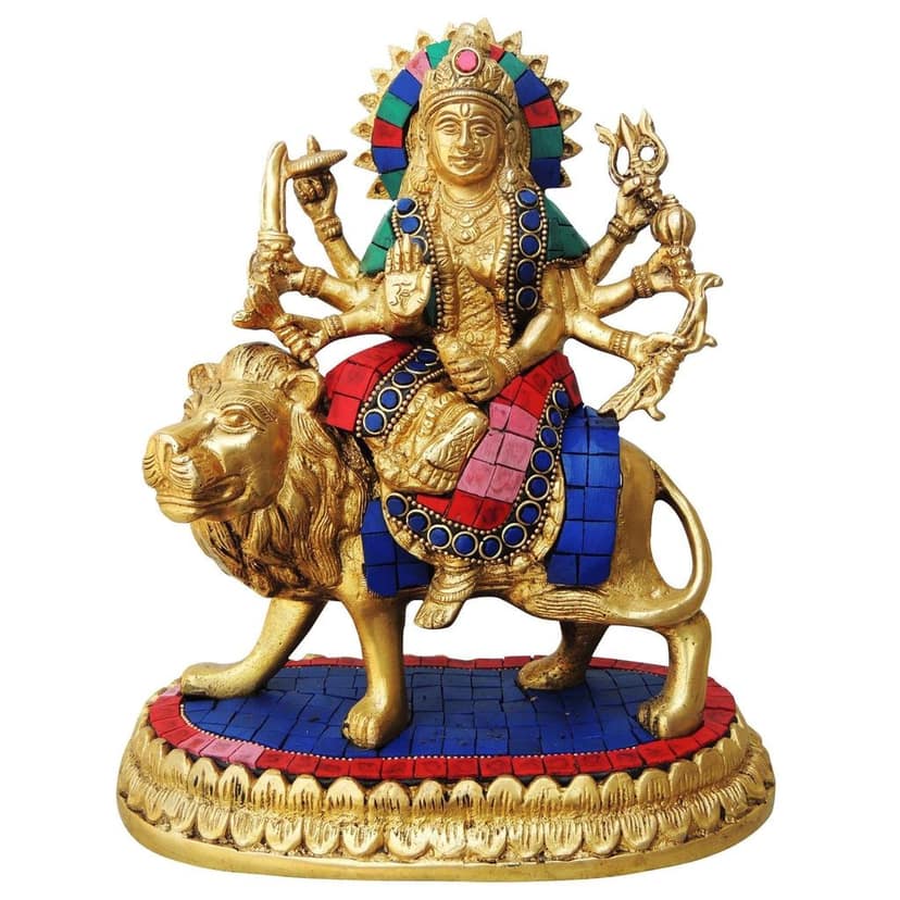 Brass Durga Ji Goddess Idol - Premium Brass Temple Showpiece, Height : 9 Inch (BSMAS440) view 2