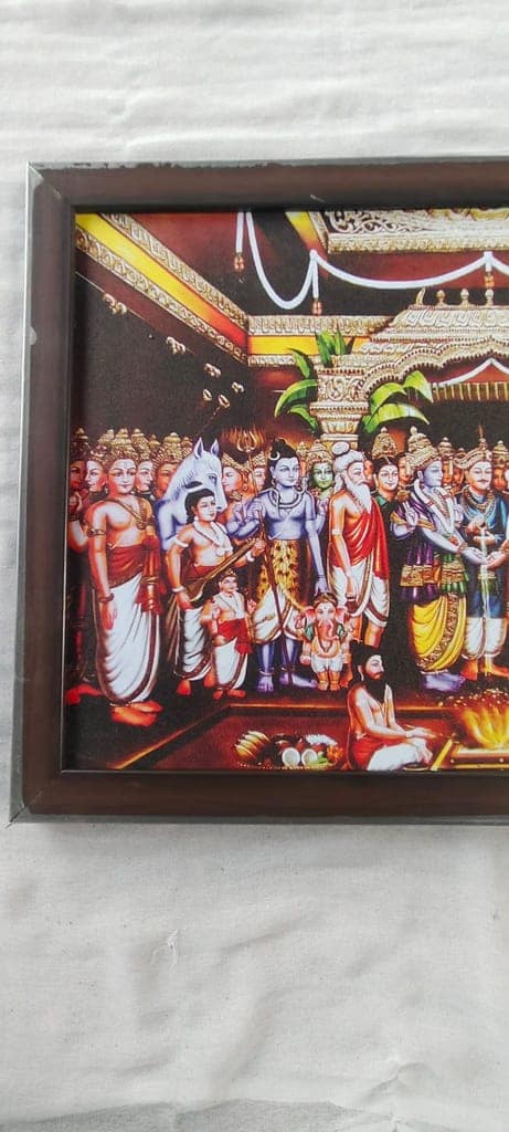 Buy Lord Vishnu with Goddess Laxmi and all Hindu Gods in Wooden Frame for Home Decor view 2