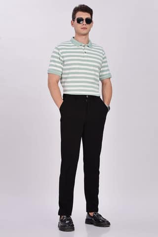 Puff Cotton Green & White Striped Polo