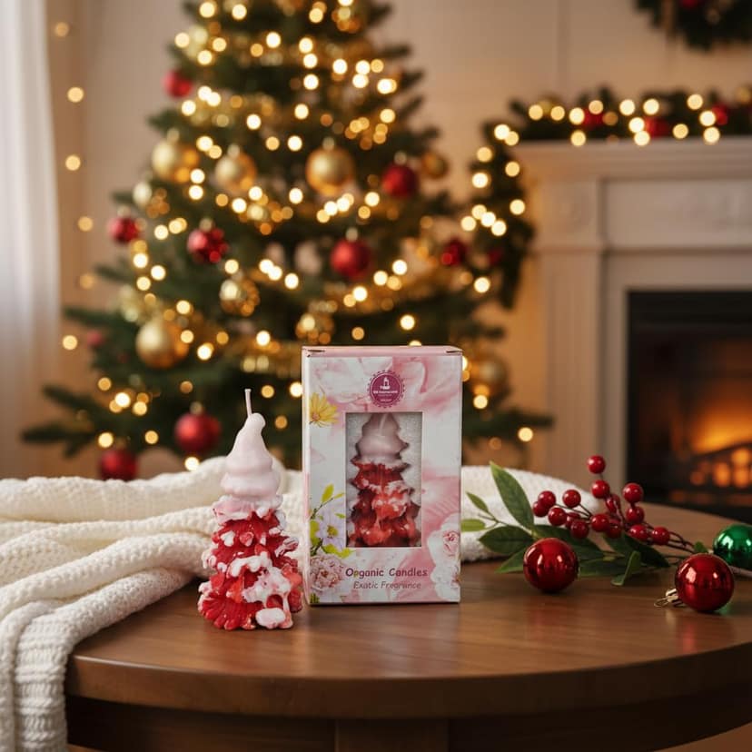 SS Enterprise Organic Soy Wax Christmas Tree Piller Candle for Decor | Christmas Tree Shaped Scented Aromatic Fragrance Candles | Smoke-Free Candle | Xmas Decoration Accessories view 2