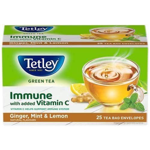 Tetley Green Tea - Immune With Added Vitamin C, Ginger, Mint & Lemon, 50 g (25 Bags x 2 g each)