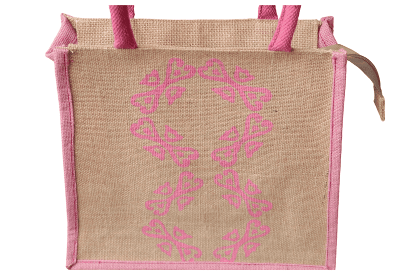 Pink Jute Tote Bag with Floral Print