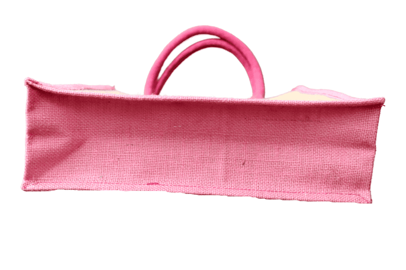 Pink Jute Tote Bag with Floral Print view 3