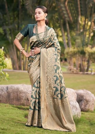 Woven Art Silk Saree in Dark Dusty Green