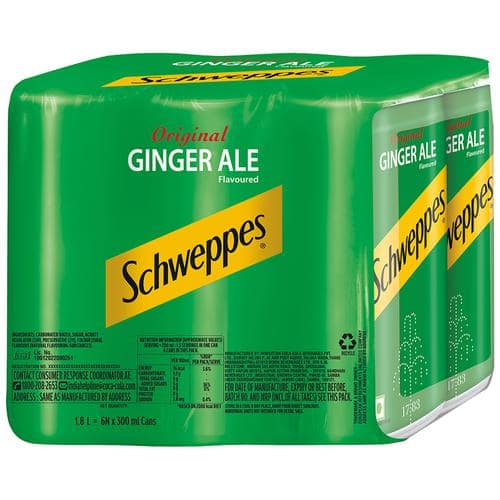Schweppes Original Ginger Ale Flavoured Soft Drink - Refreshing Taste & Delicious Flavour, 300 ml (Buy 5 Get 1 Free)