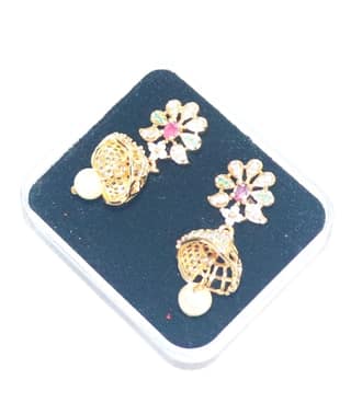 Pearl and Cubic Zirconia Flower-Shaped Drop Earrings