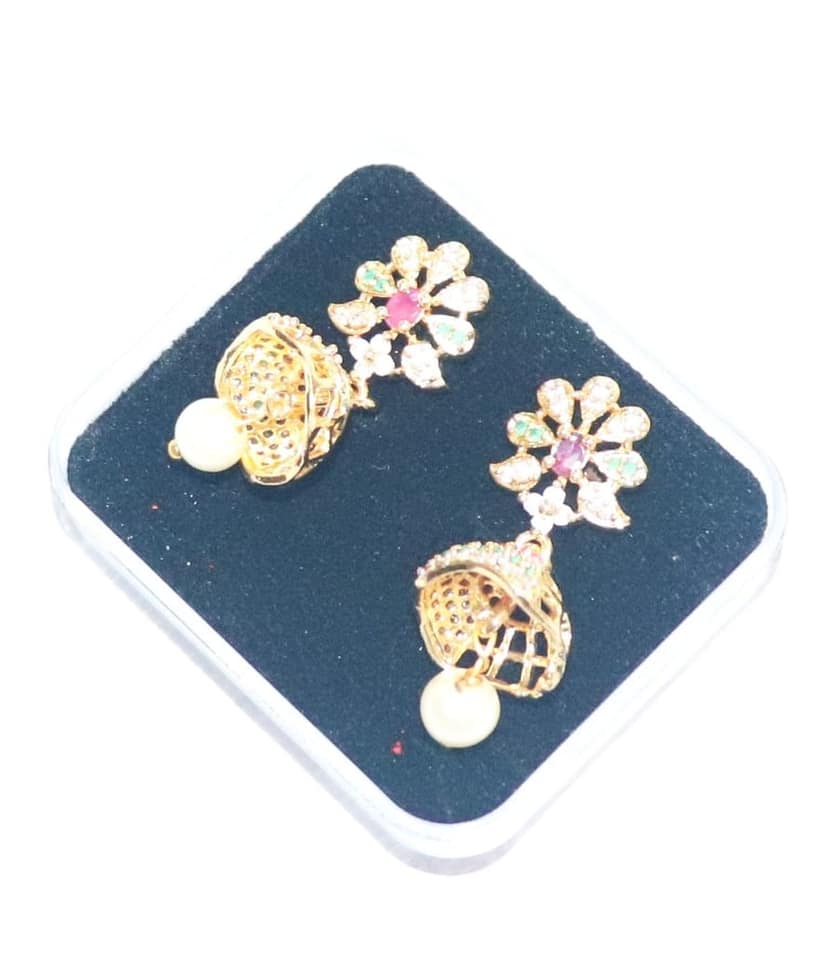 Pearl and Cubic Zirconia Flower-Shaped Drop Earrings