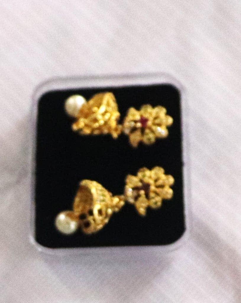 Pearl and Cubic Zirconia Flower-Shaped Drop Earrings view 2
