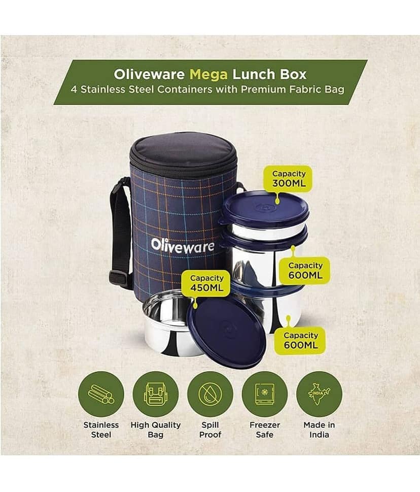 Oliveware Mega Stainless Steel Lunch Box 4 Container (Pack of 1) view 2