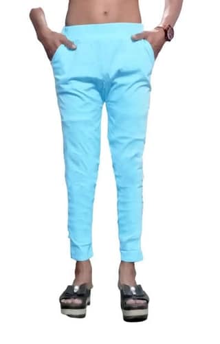 Cron Women's Straight Fit Ankle Length, Slim fit Cigarette Pants with an Elasticated Waist Band (30, Sky Blue)