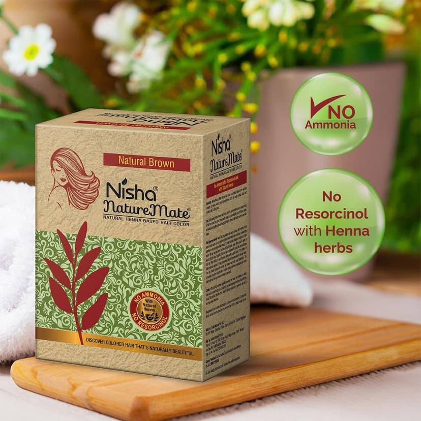 Nisha Nature Mate Henna Based Hair Color Natural Brown 90g Pack of 2 No Ammonia, No PPD, No Peroxide, 100% Grey Coverage view 4