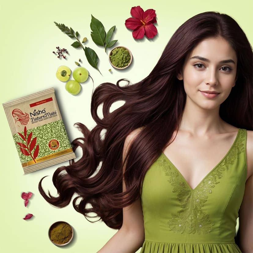 Nisha Nature Mate Henna Based Hair Color Natural Brown 90g Pack of 2 No Ammonia, No PPD, No Peroxide, 100% Grey Coverage view 9