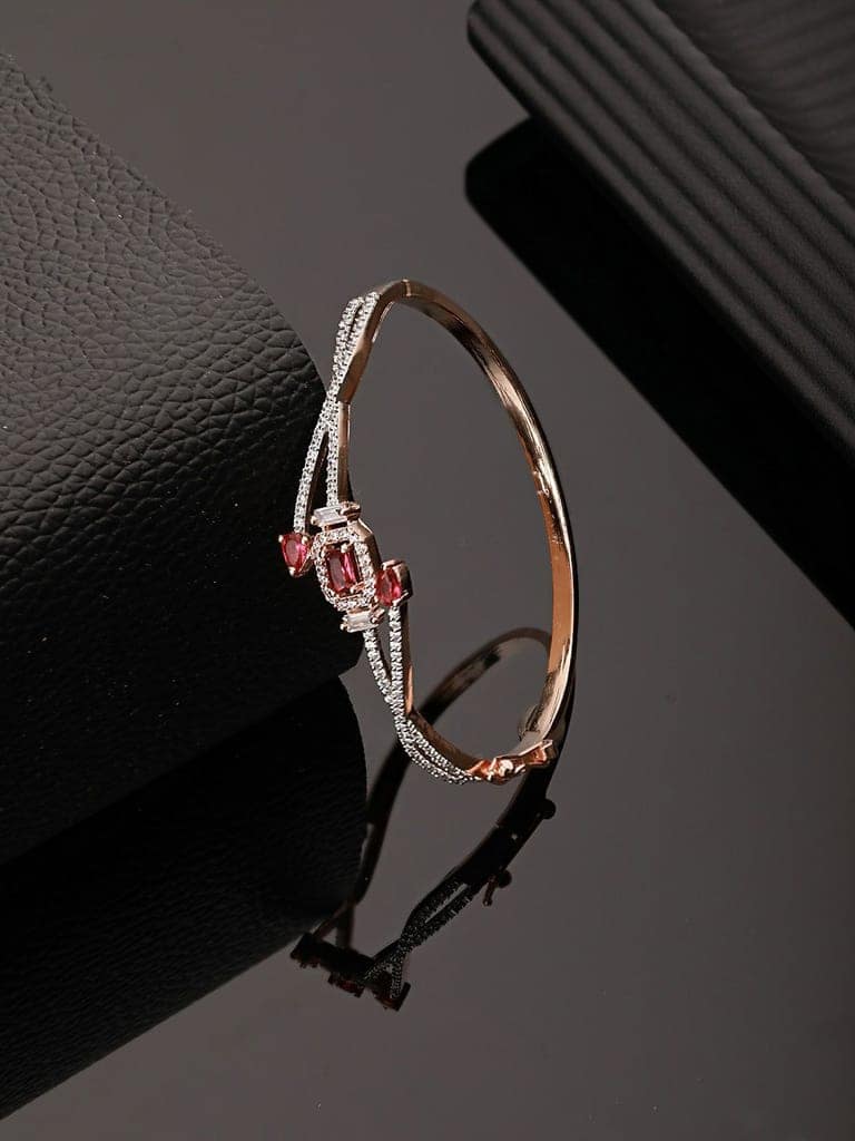 Rose Gold plated Red AD Studded Minimal Bangle Bracelet view 2