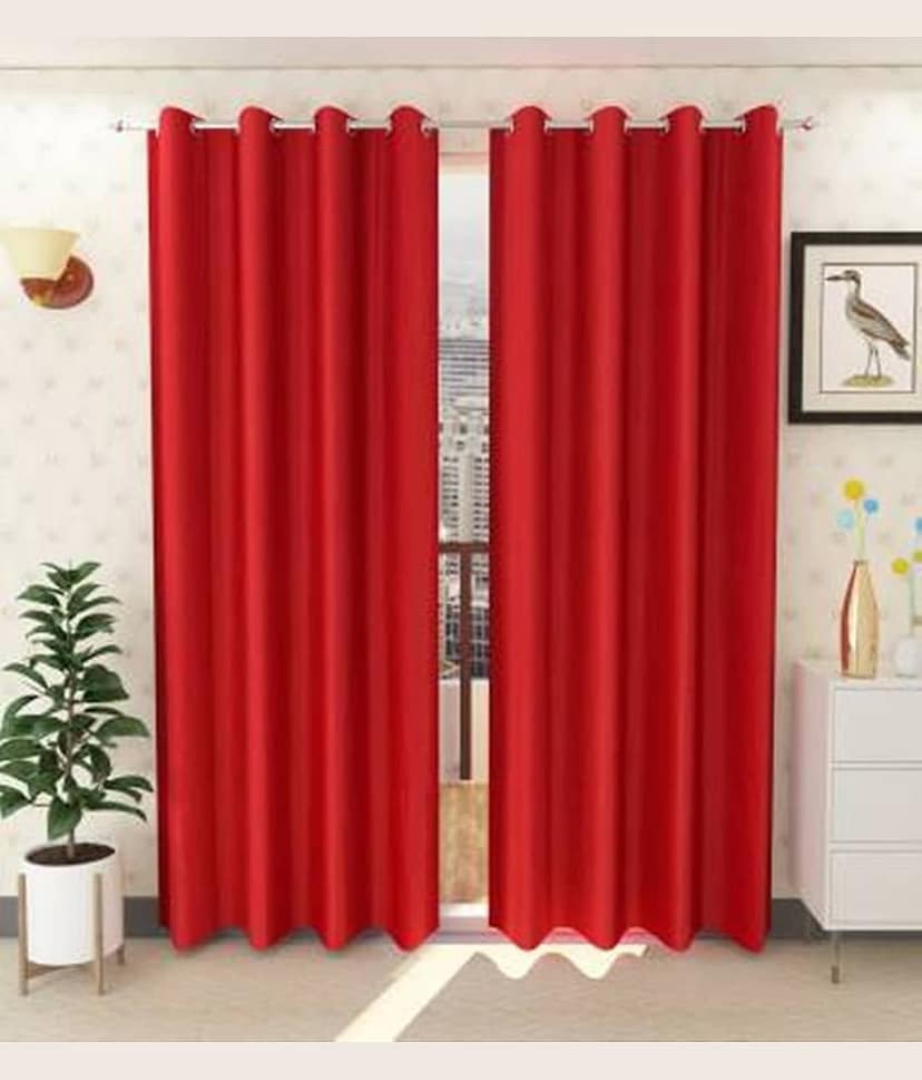 N2C Home Solid Semi-Transparent Eyelet Curtain 7 ft ( Pack of 2 ) - Red