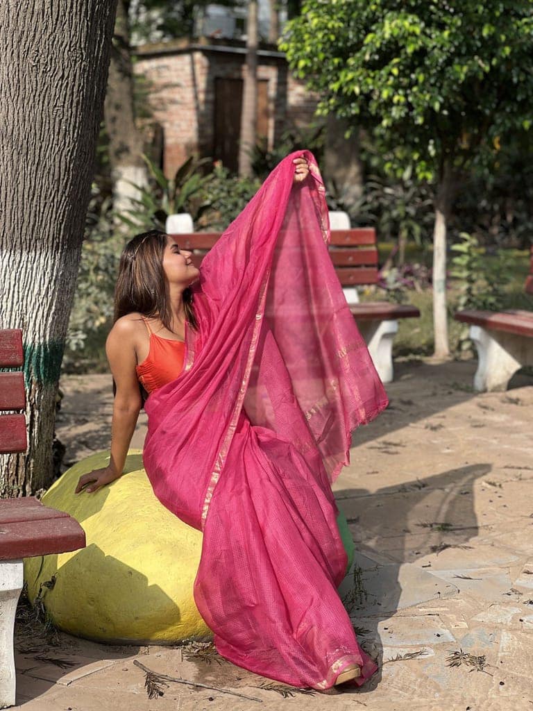 Kota Doria Pure Silk Saree Hand Dyed with Blouse-1705 view 3