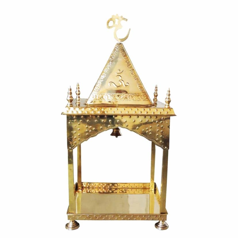 Brass Temple with Triangle Dome ? Traditional Mandir Showpiece, Height : 24.5 Inch (FMAS312 B) view 3