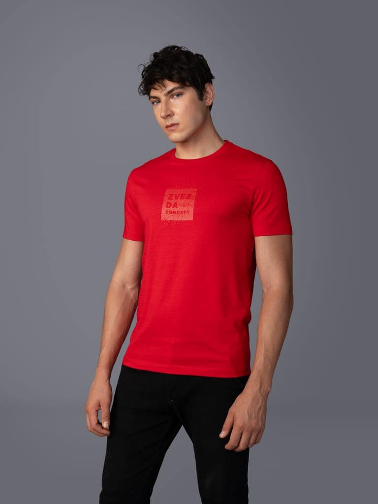 Men’s Premium Pure Cotton Branded T-Shirt-Red view 3
