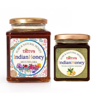 IndianHoney Himalayan Multiflora & Warming & Anti-Inflammatory Ginger Infused Honey Combo Pack (500gm & 230gm) Himalayan Multiflora & Tulsi Lemon Ginger