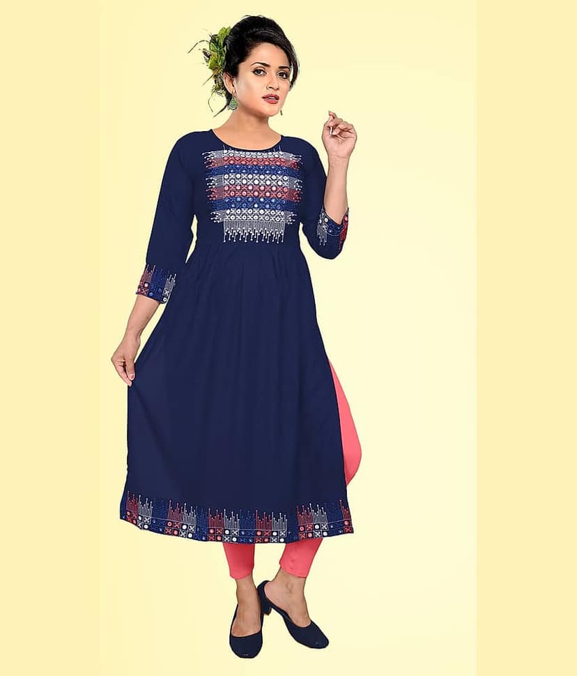 HAYA - Navy Rayon Women's Straight Kurti ( Pack of 1 )