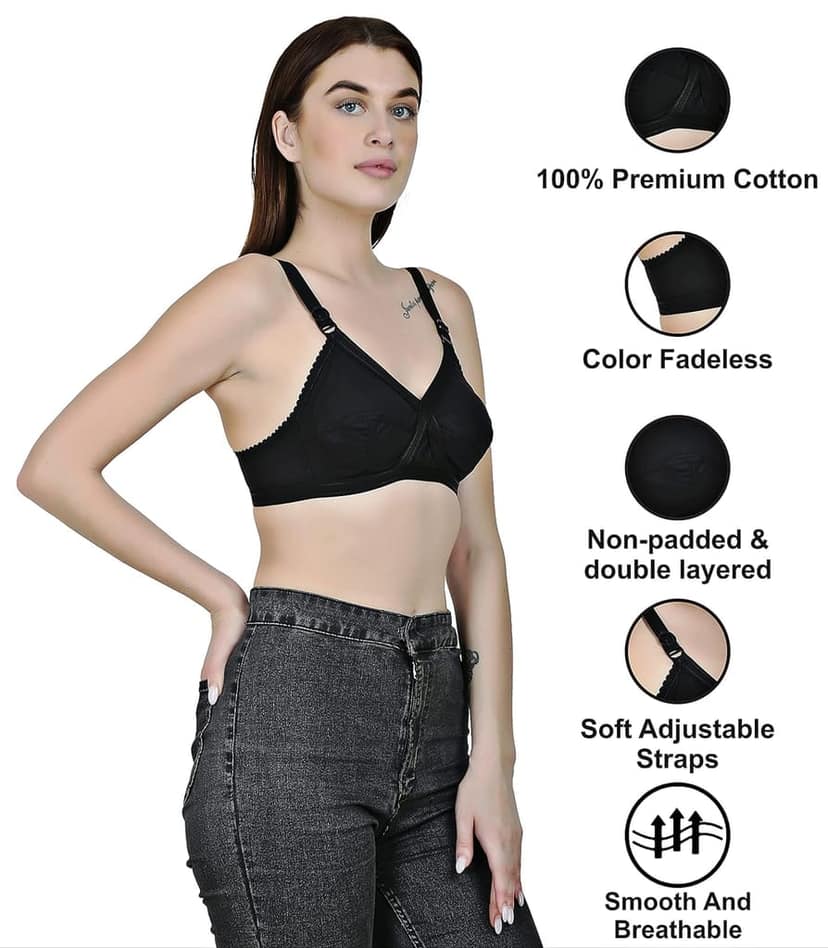 FASHION BONES Women's Cotton Cross Bra | Full Coverage, Non-Padded | Daily Use Cotton Bra | White & Beige | Combo (Pack of 2) view 5