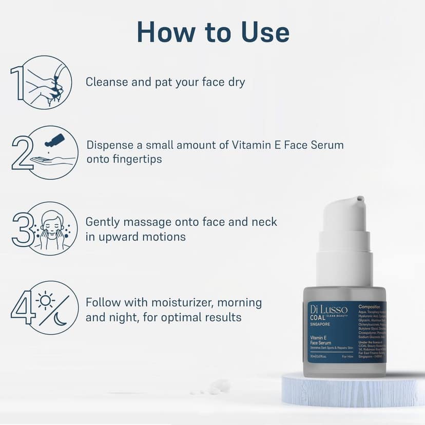 COAL Clean Beauty Vitamin E Face Serum with Hyaluronic Acid & Vitamin E | Diminishes Dark Spots & Repairs Skin | Men | All Skin Types | 20ml view 5