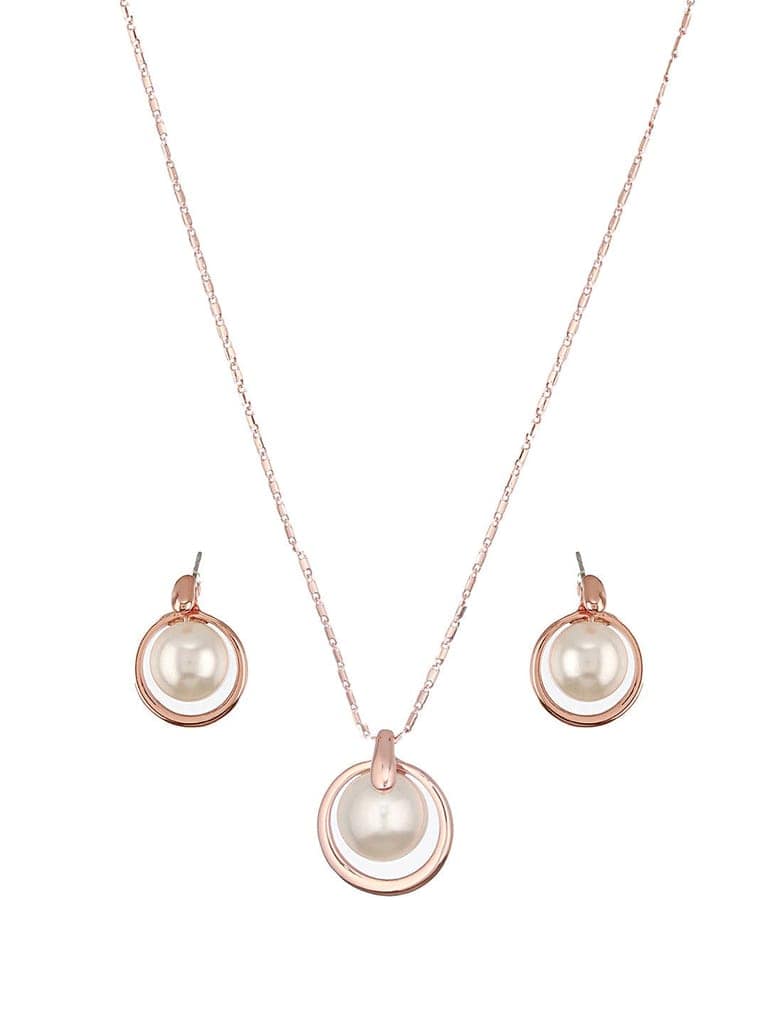 Anti-Tarnish Rose Plated Pearl Beaded Luxe Minimal Pendant jewellery Set view 4