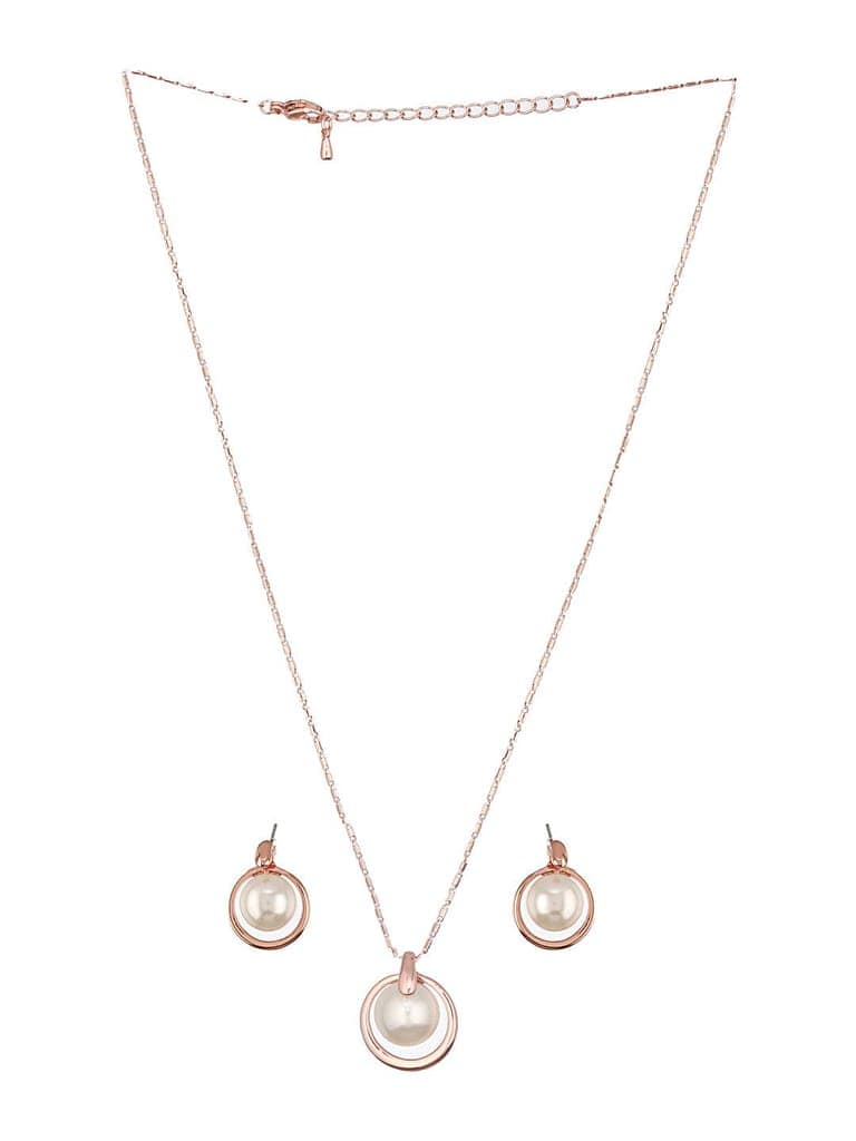 Anti-Tarnish Rose Plated Pearl Beaded Luxe Minimal Pendant jewellery Set view 5