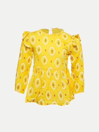 Teen Girls Yellow With Red Printed Dress