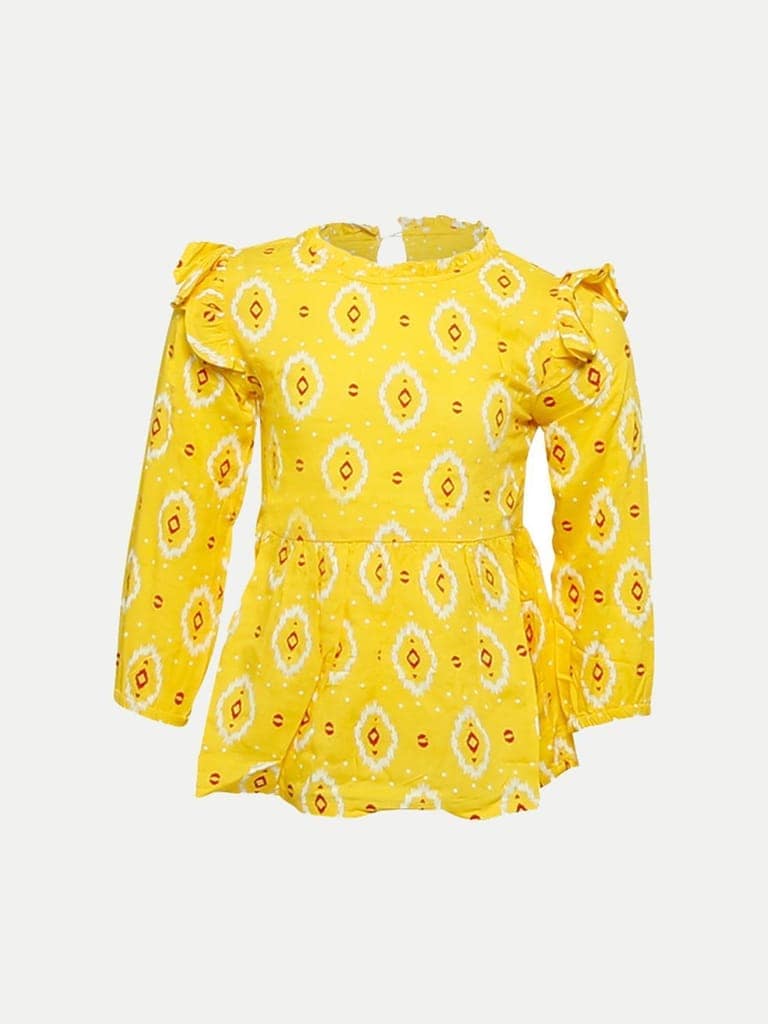 Teen Girls Yellow With Red Printed Dress