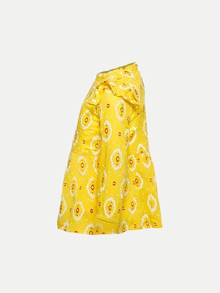 Teen Girls Yellow With Red Printed Dress view 3