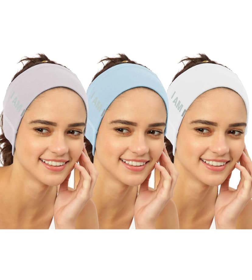FREECULTR Unisex Bamboo Bandana, Anti Microbial Super Soft & Comfort Fit, Breathable Multipurpose Headband, Face Mask for Dust Protection and Sun - Size Printed Pack of 3-Sand, Chalk Blue, White