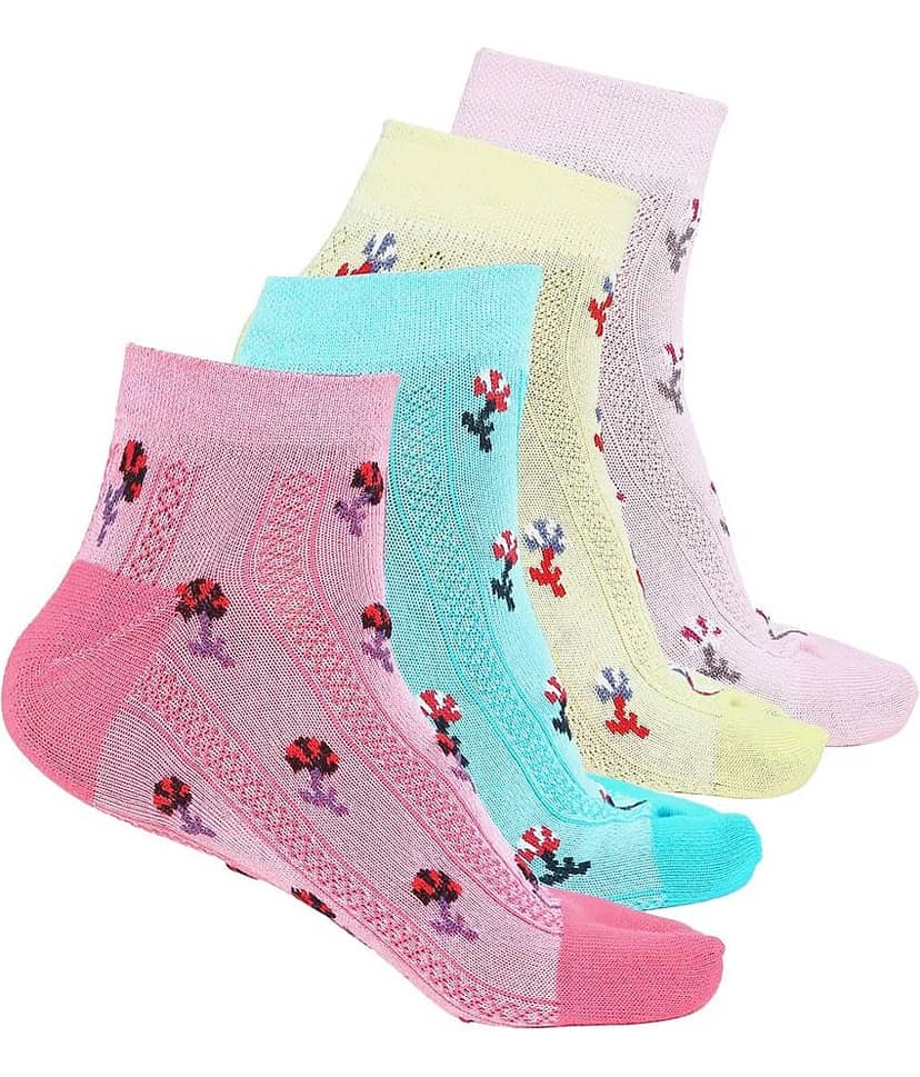 Kolor Fusion Cotton Blend Men's Printed Multicolor Ankle Length Socks ( Pack of 4 )