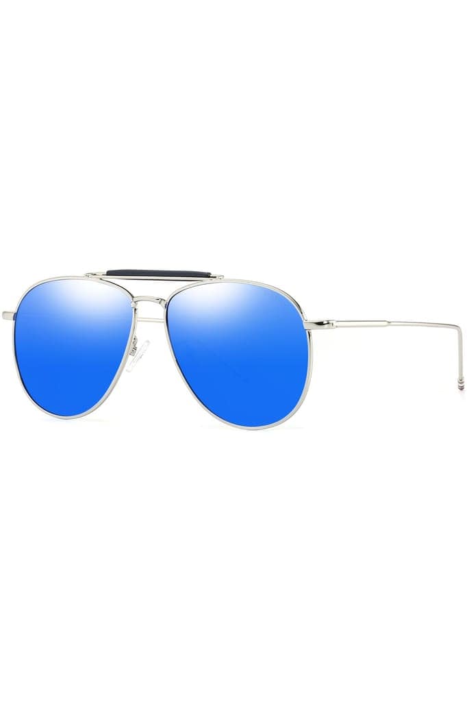 PARIM Polarized Unisex Aviator Sunglasses Silver Frame / Blue::Silver Lenses | SKU 11018 N1