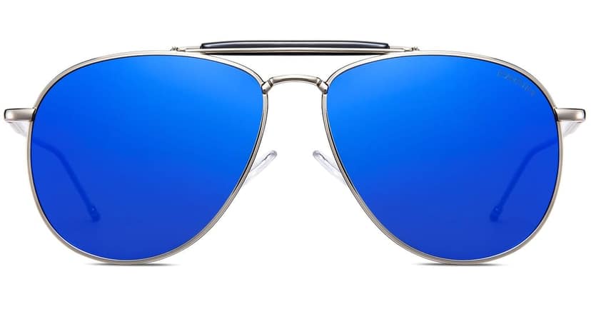 PARIM Polarized Unisex Aviator Sunglasses Silver Frame / Blue::Silver Lenses | SKU 11018 N1 view 2