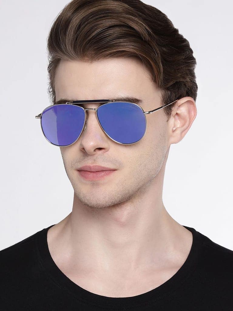 PARIM Polarized Unisex Aviator Sunglasses Silver Frame / Blue::Silver Lenses | SKU 11018 N1 view 6