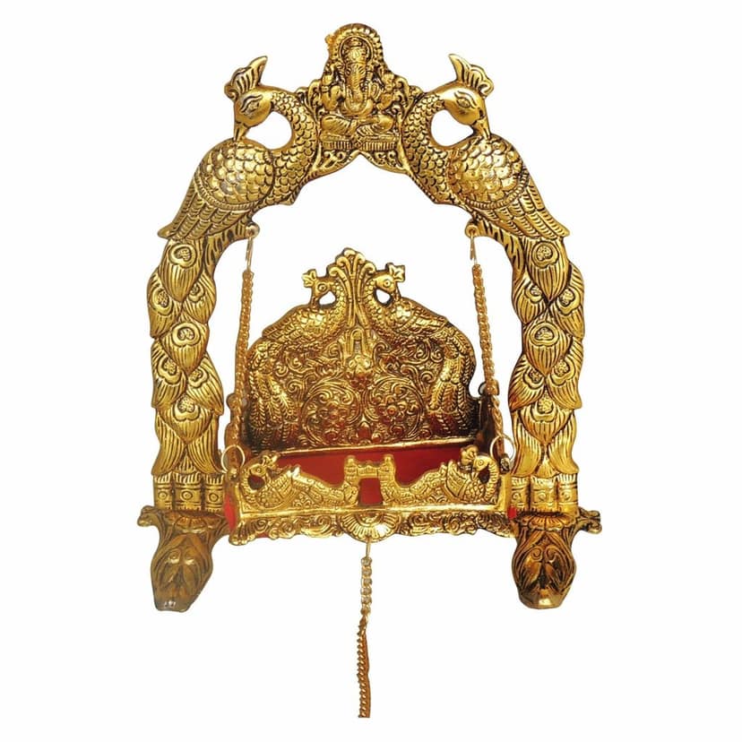Aluminium Showpiece Ganesh Peacock Jhula Statue (ASMAS454 G) view 2