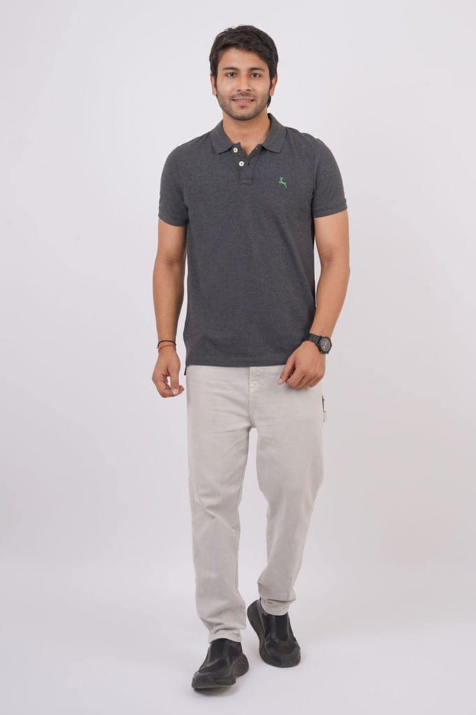 Men's Charcoal Melange Embroidery Polo T-Shirt view 4