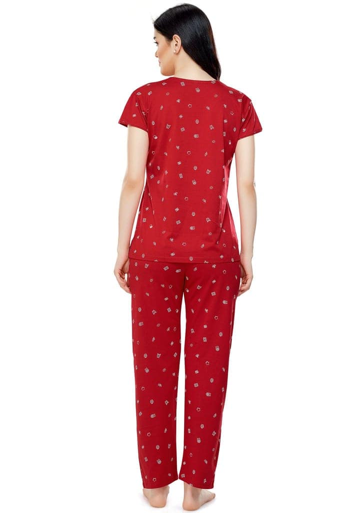 ZEYO Women's Cotton Navy Blue Printed Stylish Night suit set view 3