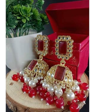 Jiyanshi fashion Red Jhumki Earrings ( Pack of 1 )