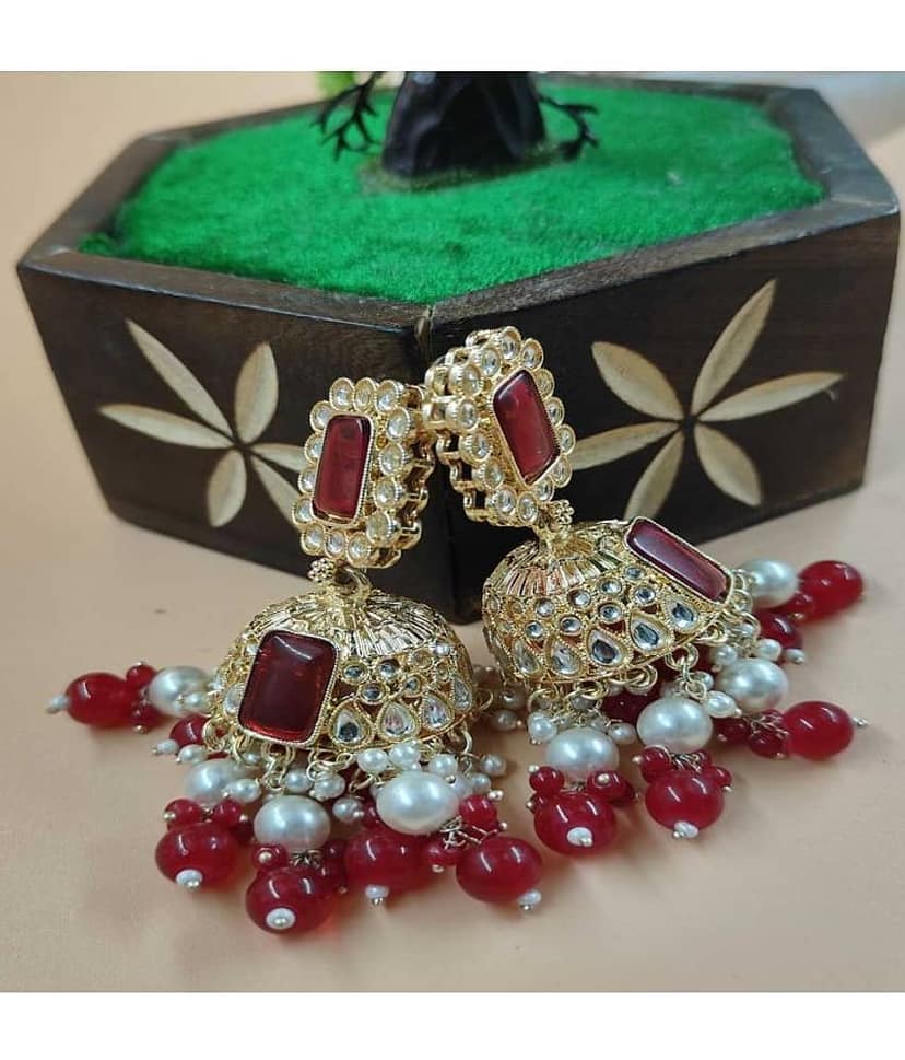 Jiyanshi fashion Red Jhumki Earrings ( Pack of 1 ) view 2
