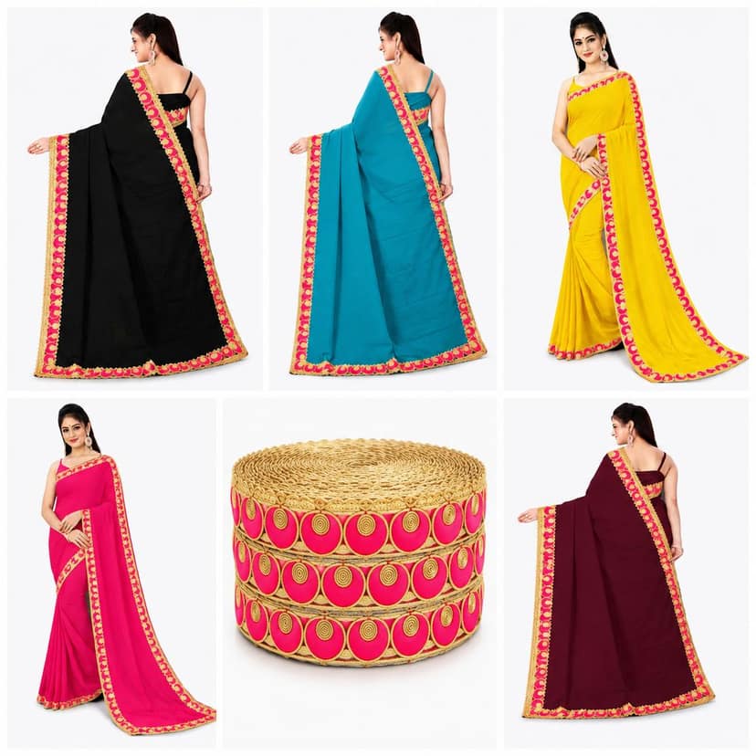Pink Gota Patti Lace Border | Sewing Embroidery Ribbon Trim with Golden Zari Cutwork | 3 cm Width 9 Meter Roll for Saree Suit Bridal Dupatta Blouse Dress Choli Lehenga Anarkali Hijab Gown Kurti view 2